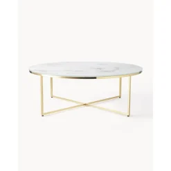 Tavolino Rotondo Xl Da Salotto Con Piano In Vetro Effetto Marmo Antigua