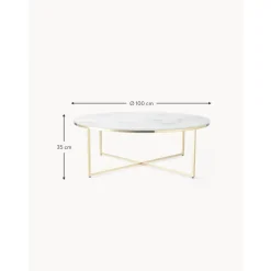 Tavolino Rotondo Xl Da Salotto Con Piano In Vetro Effetto Marmo Antigua