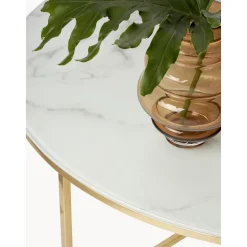 Tavolino Rotondo Xl Da Salotto Con Piano In Vetro Effetto Marmo Antigua