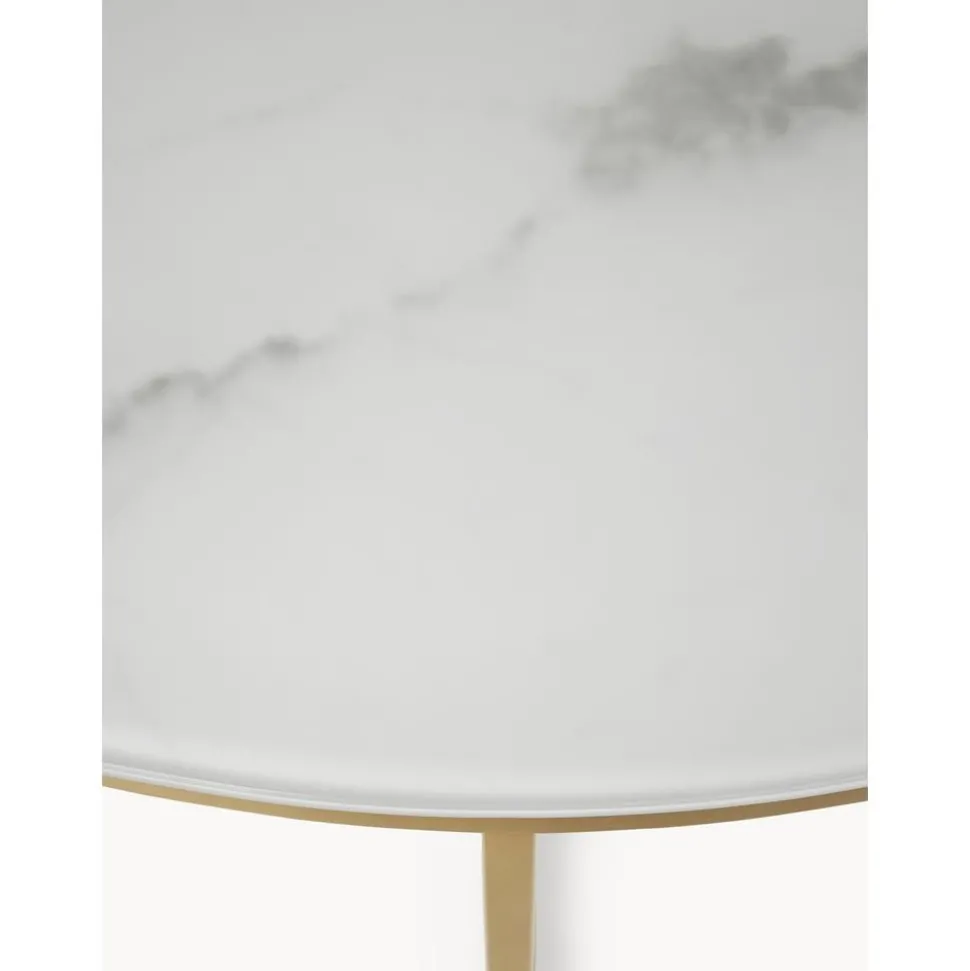 Tavolino Rotondo Xl Da Salotto Con Piano In Vetro Effetto Marmo Antigua