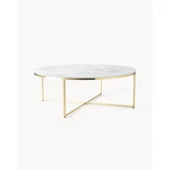 Tavolino Rotondo Xl Da Salotto Con Piano In Vetro Effetto Marmo Antigua