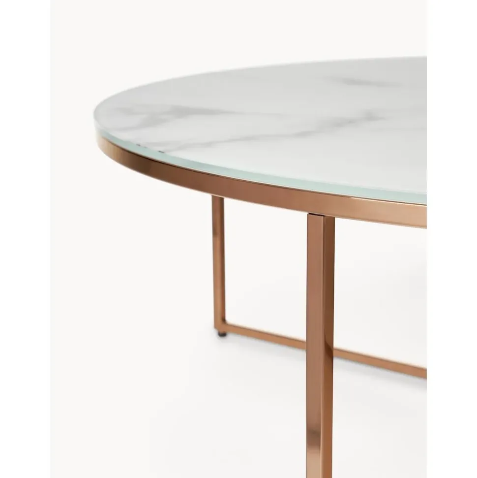 Tavolino Rotondo Xl Da Salotto Con Piano In Vetro Effetto Marmo Antigua