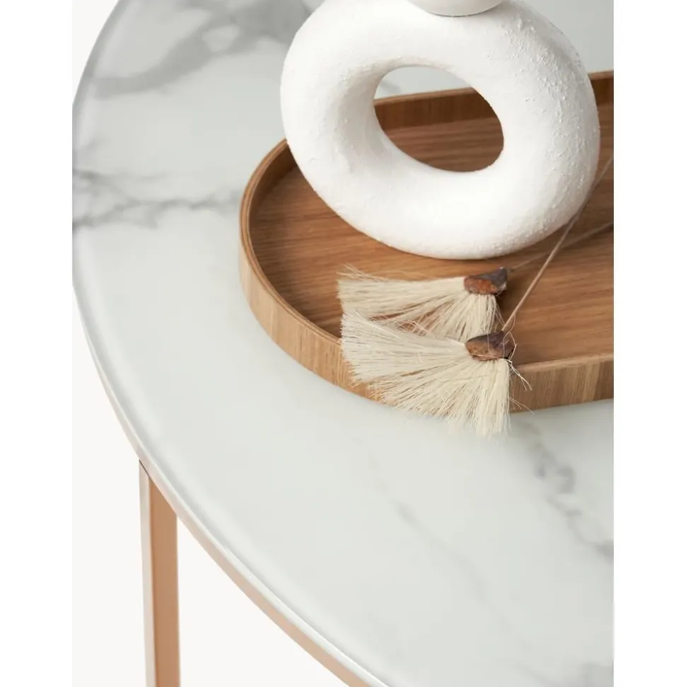 Tavolino Rotondo Xl Da Salotto Con Piano In Vetro Effetto Marmo Antigua