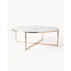 Tavolino Rotondo Xl Da Salotto Con Piano In Vetro Effetto Marmo Antigua