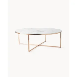 Tavolino Rotondo Xl Da Salotto Con Piano In Vetro Effetto Marmo Antigua