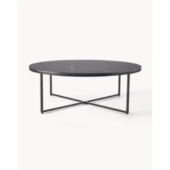 Tavolino Rotondo Xl Da Salotto Con Piano In Vetro Effetto Marmo Antigua