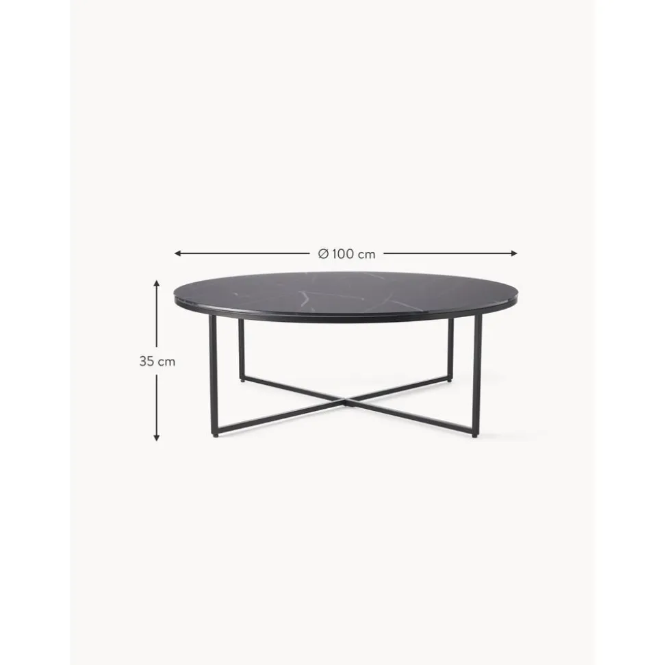 Tavolino Rotondo Xl Da Salotto Con Piano In Vetro Effetto Marmo Antigua