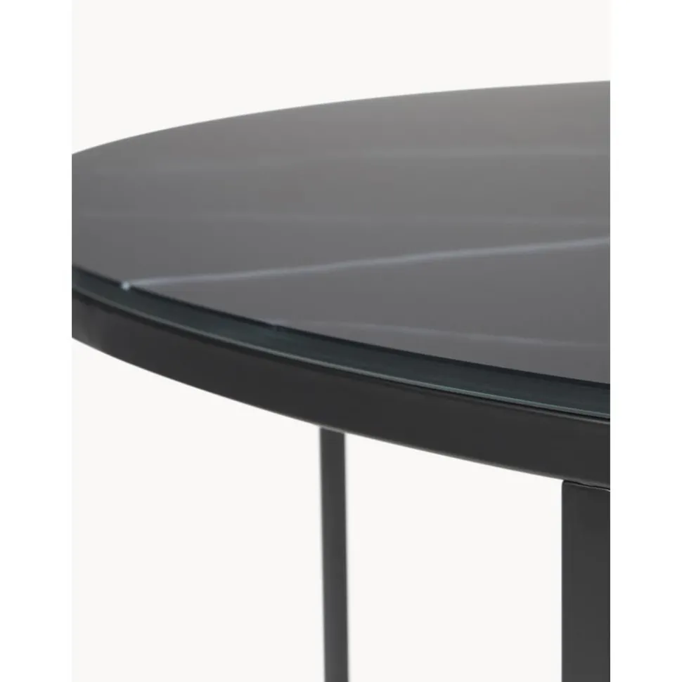 Tavolino Rotondo Xl Da Salotto Con Piano In Vetro Effetto Marmo Antigua