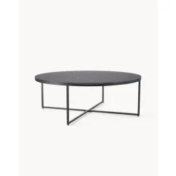 Tavolino Rotondo Xl Da Salotto Con Piano In Vetro Effetto Marmo Antigua