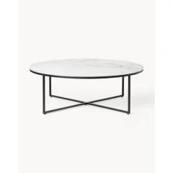 Tavolino Rotondo Xl Da Salotto Con Piano In Vetro Effetto Marmo Antigua