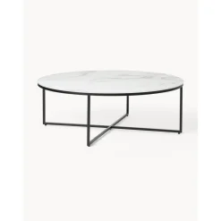 Tavolino Rotondo Xl Da Salotto Con Piano In Vetro Effetto Marmo Antigua