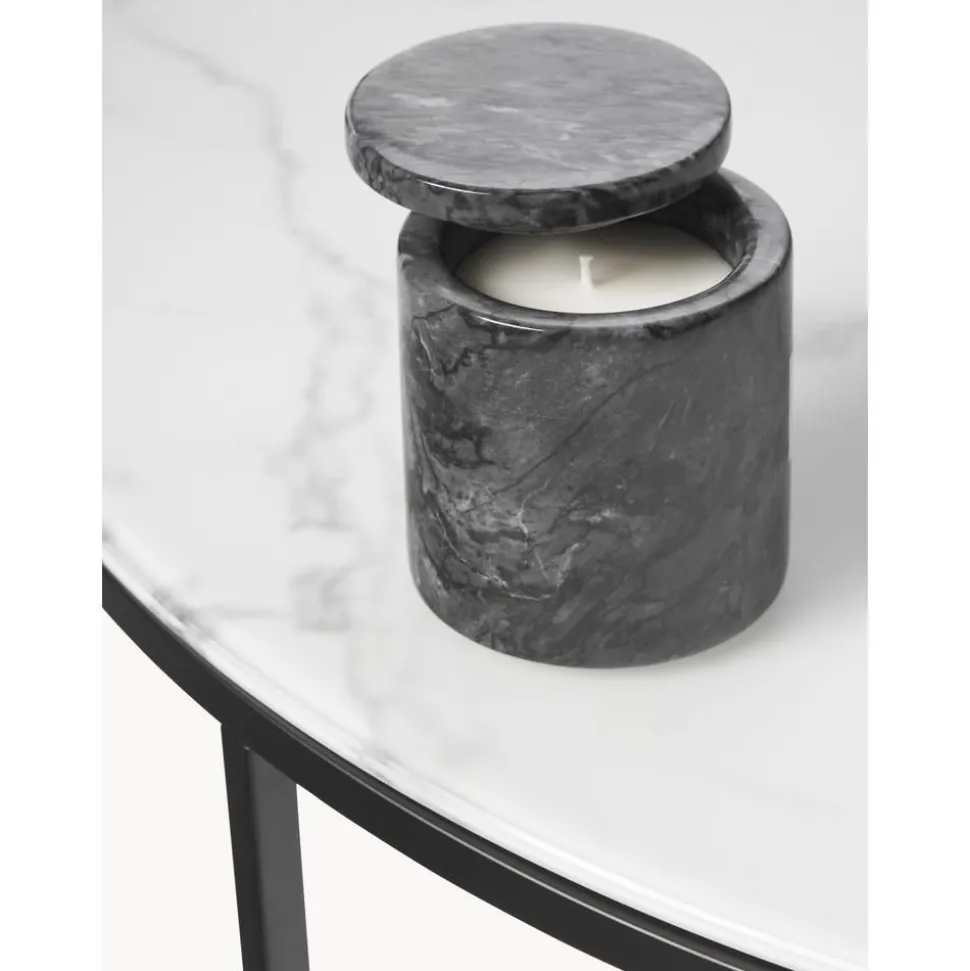 Tavolino Rotondo Xl Da Salotto Con Piano In Vetro Effetto Marmo Antigua