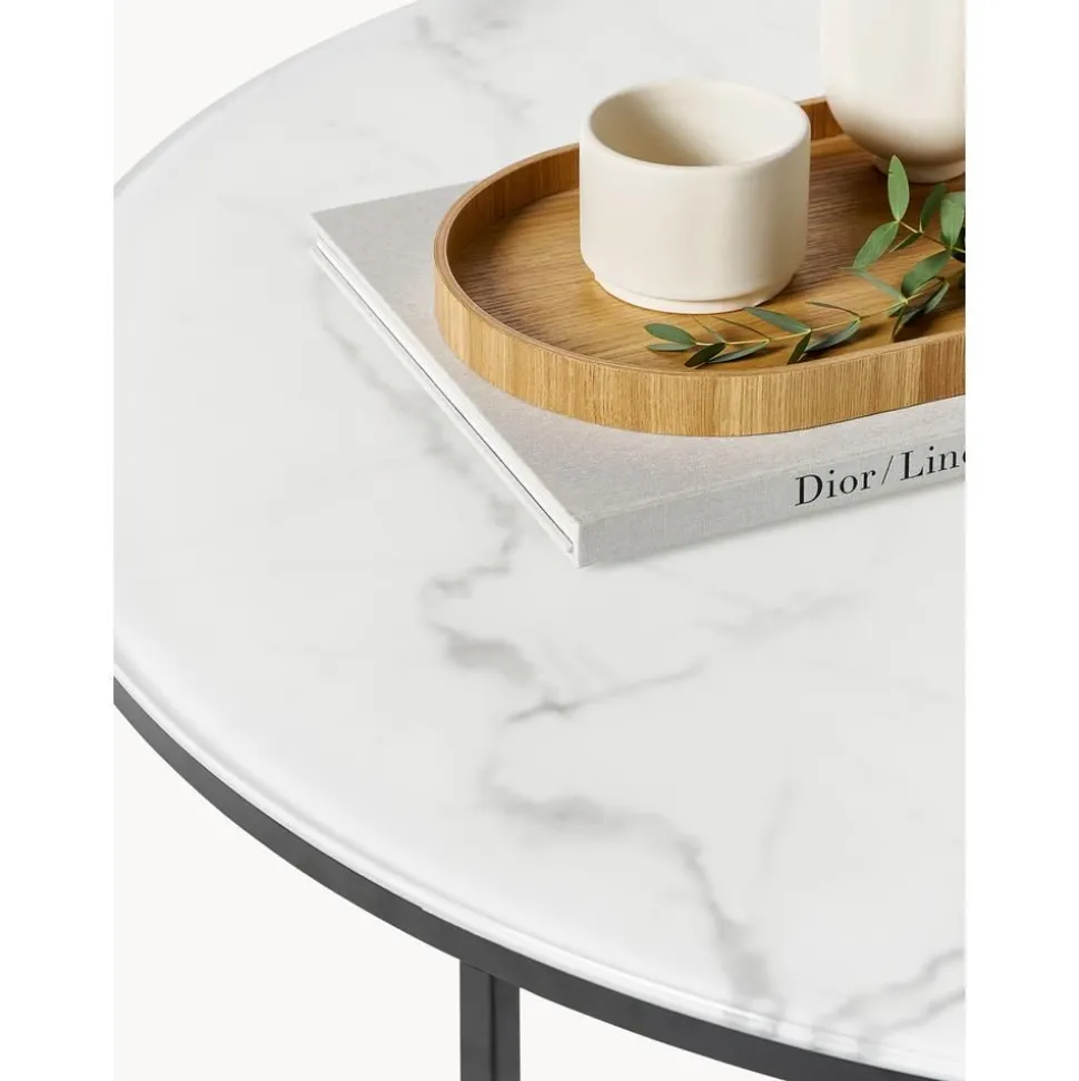 Tavolino Rotondo Xl Da Salotto Con Piano In Vetro Effetto Marmo Antigua