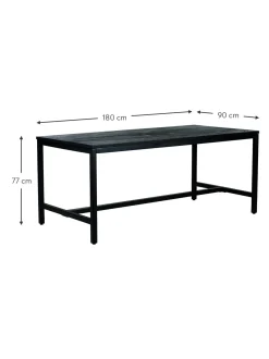 Tavolo Con Piano In Legno Massiccio Nero Raw, 180X90 Cm