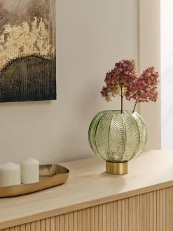 Vaso A Sfera In Vetro Verde Con Base Dorata Mickey