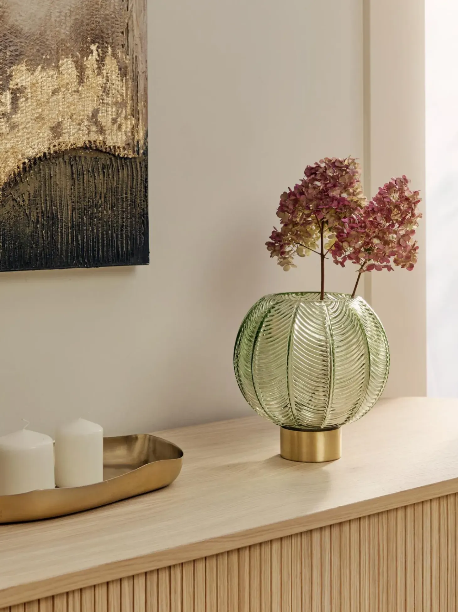 Vaso A Sfera In Vetro Verde Con Base Dorata Mickey